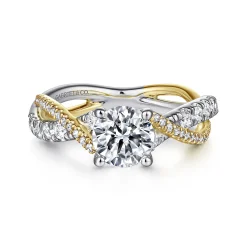 New Gabriel & Co. Sandrine - 14K White-Yellow Gold Round Diamond Twisted Engagement Ring