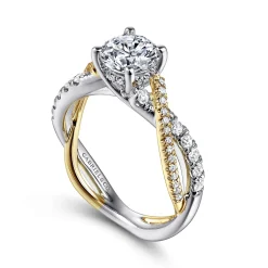 New Gabriel & Co. Sandrine - 14K White-Yellow Gold Round Diamond Twisted Engagement Ring