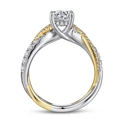 New Gabriel & Co. Sandrine - 14K White-Yellow Gold Round Diamond Twisted Engagement Ring