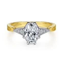 Sale Gabriel & Co. Sanna - Vintage Inspired 14K White-Yellow Gold Oval Diamond Engagement Ring