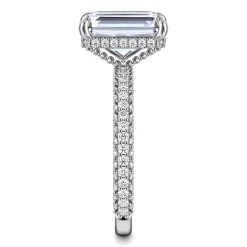 New Gabriel & Co. Satin - 14K White Gold Emerald Cut Diamond Halo Engagement Ring