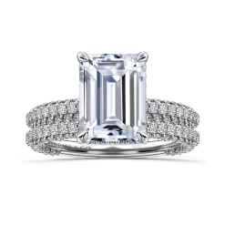 New Gabriel & Co. Satin - 14K White Gold Emerald Cut Diamond Halo Engagement Ring