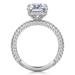 New Gabriel & Co. Satin - 14K White Gold Emerald Cut Diamond Halo Engagement Ring