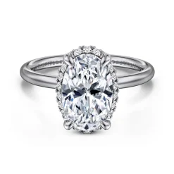 Hot Gabriel & Co. Seattle - 14K White Gold Oval Hidden Halo Diamond Engagement Ring
