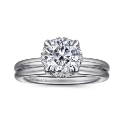 Sale Gabriel & Co. Seattle - 14K White Gold Round Hidden Halo Diamond Engagement Ring
