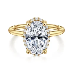Clearance Gabriel & Co. Seattle - 14K Yellow Gold Oval Hidden Halo Diamond Engagement Ring