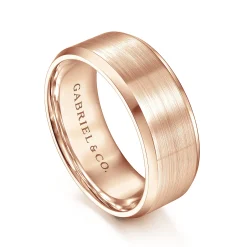 Sale Gabriel & Co. Sebastian - 14K Rose Gold 8mm - Satin Finish Men's Wedding Band with Beveled Edge