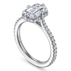 Sale Gabriel & Co. Seine - 14K White Gold Compass Prong Emerald Cut Diamond Engagement Ring