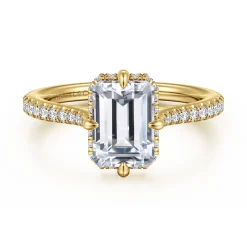 Hot Gabriel & Co. Seine - 14K Yellow Gold Compass Prong Emerald Cut Diamond Engagement Ring