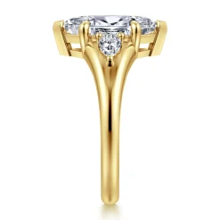 New Gabriel & Co. Serenelle - 14K Yellow Gold Marquise Shape Three Stone Diamond Engagement Ring