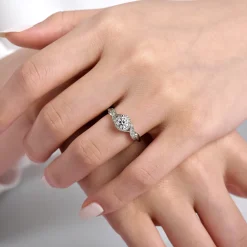 Best Gabriel & Co. Shae - Vintage Inspired 14K White Gold Round Halo Diamond Engagement Ring