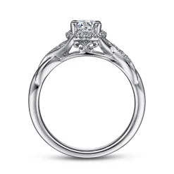 Best Gabriel & Co. Shae - Vintage Inspired 14K White Gold Round Halo Diamond Engagement Ring