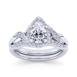 Gabriel & Co. Shae - Vintage Inspired 14K White Gold Pear Shape Halo Diamond Engagement Ring