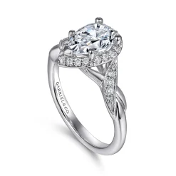 Gabriel & Co. Shae - Vintage Inspired 14K White Gold Pear Shape Halo Diamond Engagement Ring