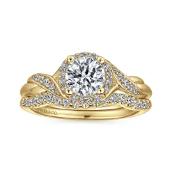 Hot Gabriel & Co. Shae - Vintage Inspired 14K Yellow Gold Round Halo Diamond Engagement Ring