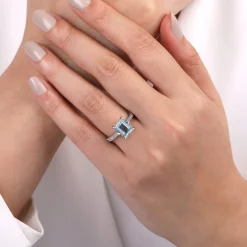 Online Gabriel & Co. Shayanne - 14K White Gold Emerald Cut Aquamarine and Diamond Engagement Ring