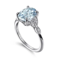 Gabriel & Co. Shira - 14K White Gold Split Shank Oval Aquamarine and Diamond Engagement Ring