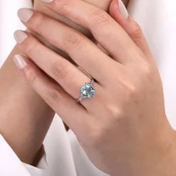 Gabriel & Co. Shira - 14K White Gold Split Shank Oval Aquamarine and Diamond Engagement Ring