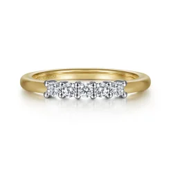 Discount Gabriel & Co. Siena - 14K White-Yellow Gold 5 Stone Shared Prong Diamond Anniversary Band - 0.25 ct