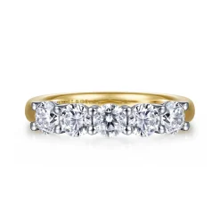 New Gabriel & Co. Siena - 14K White-Yellow Gold 5 Stone Shared Prong Diamond Anniversary Band - 1.2 ct