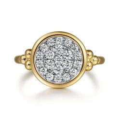 New Gabriel & Co. Signet Ring 14K White and Yellow Gold Diamond 0.5ct Bujukan