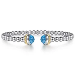 New Gabriel & Co. Silver 14K Yellow Gold Swiss Blue Topaz Bangle