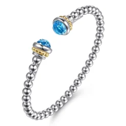 New Gabriel & Co. Silver 14K Yellow Gold Swiss Blue Topaz Bangle