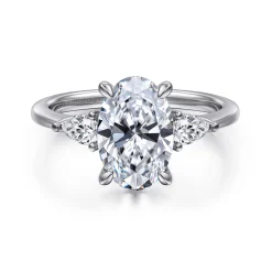 Hot Gabriel & Co. Sima - 14K White Gold Oval Three Stone Diamond Engagement Ring