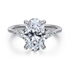 Clearance Gabriel & Co. Sima - 14K White Gold Oval Three Stone Diamond Engagement Ring