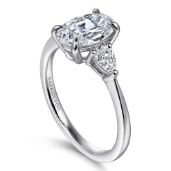 Best Gabriel & Co. Sima - 14K White Gold Oval Three Stone Diamond Engagement Ring