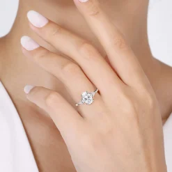 Best Gabriel & Co. Sima - 14K White Gold Oval Three Stone Diamond Engagement Ring