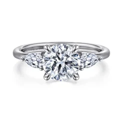 Best Gabriel & Co. Sima - 14K White Gold Round Three Stone Diamond Engagement Ring
