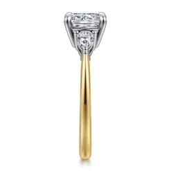 Discount Gabriel & Co. Sima - 14K White-Yellow Gold Cushion Cut Three Stone Diamond Engagement Ring
