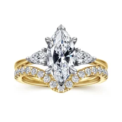 Best Gabriel & Co. Sima - 14K White-Yellow Gold Marquise Shape Three Stone Diamond Engagement Ring