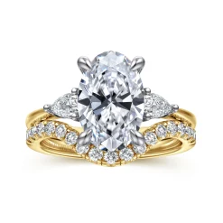 Gabriel & Co. Sima - 14K White-Yellow Gold Oval Three Stone Diamond Engagement Ring