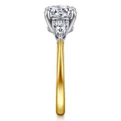 Sale Gabriel & Co. Sima - 14K White-Yellow Gold Round Three Stone Diamond Engagement Ring