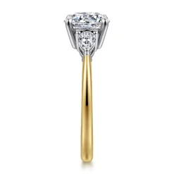 Outlet Gabriel & Co. Sima - 14K White-Yellow Gold Round Three Stone Diamond Engagement Ring