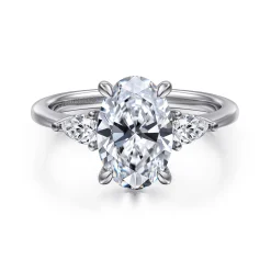 Clearance Gabriel & Co. Sima - Platinum Oval Three Stone Diamond Engagement Ring