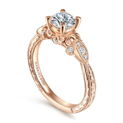 Best Gabriel & Co. Solene - Vintage Inspired 14K Rose Gold Round Diamond Engagement Ring