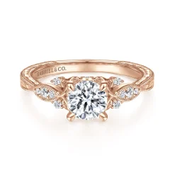 Best Gabriel & Co. Solene - Vintage Inspired 14K Rose Gold Round Diamond Engagement Ring