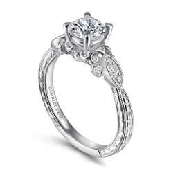 Online Gabriel & Co. Solene - Vintage Inspired 14K White Gold Round Diamond Engagement Ring