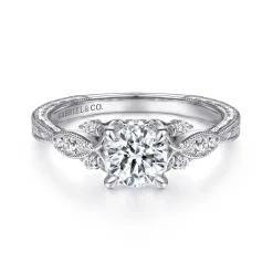 Online Gabriel & Co. Solene - Vintage Inspired 14K White Gold Round Diamond Engagement Ring