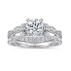 Online Gabriel & Co. Solene - Vintage Inspired 14K White Gold Round Diamond Engagement Ring