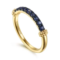New Gabriel & Co. Stackable Ring 14K Yellow Gold Blue Sapphire Bujukan