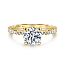New Gabriel & Co. Stasia - 14K Yellow Gold Round Diamond Engagement Ring
