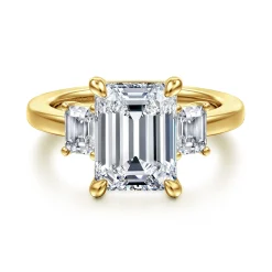 Discount Gabriel & Co. Stephi - 14K Yellow Gold Emerald Cut Three Stone Diamond Engagement Ring