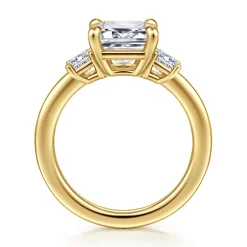 Discount Gabriel & Co. Stephi - 14K Yellow Gold Emerald Cut Three Stone Diamond Engagement Ring
