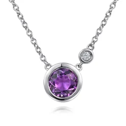 Hot Gabriel & Co. 925 Sterling Silver Amethyst and Diamond Pendant Necklace