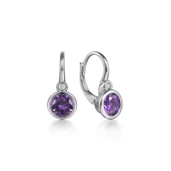 Gabriel & Co. 925 Sterling Silver Amethyst and Diamond Leverback Earrings