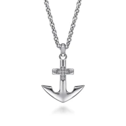 Hot Gabriel & Co. 925 Sterling Silver and Diamond Anchor Pendant